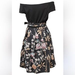 Zara off shoulder fit and flare dress dark floral